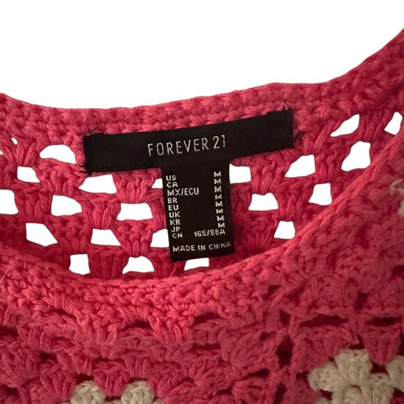 Forever 21 Pink & White Knit Granny Square Scoop Neck Halter Tank Top M - Picture 4 of 6